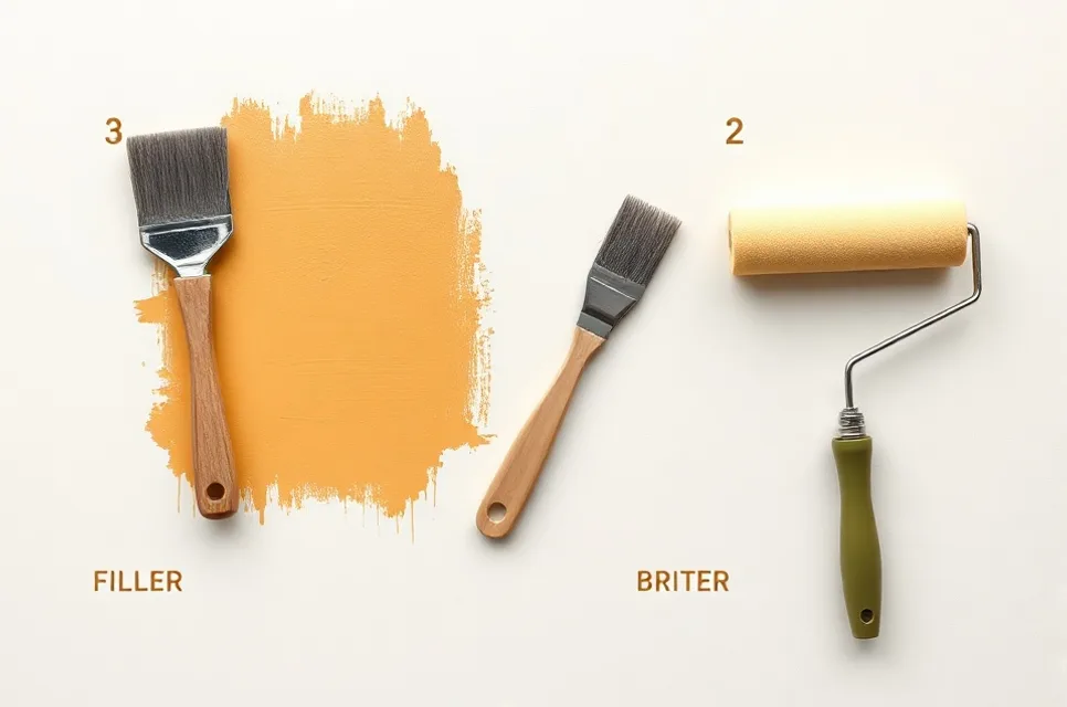 Outils de peinture disposés dans l'ordre des étapes du chantier