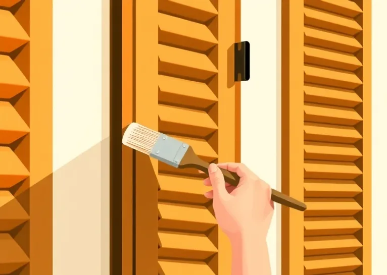 Mise en peinture au pinceau de volets et d'encadrements en bois