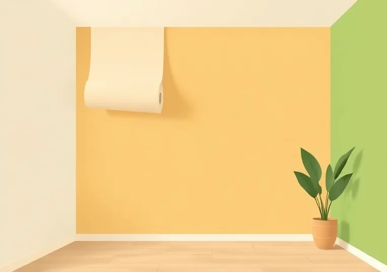 Pose de papier peint, rouleau et brosse à maroufler